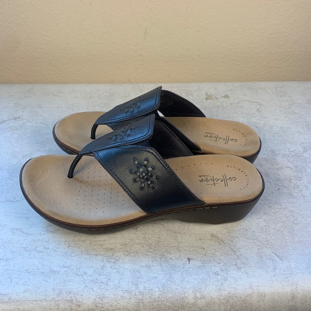 Clarks 8 Sandals Dark Gray Arla Glison Thong Wedge Comfort 261406874055
